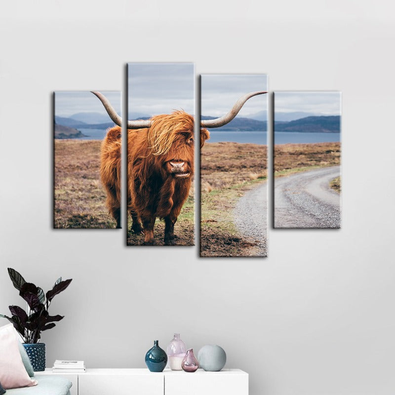 4-Piece Beautiful Brown Cow Canvas Wall Art Painting | Skanto