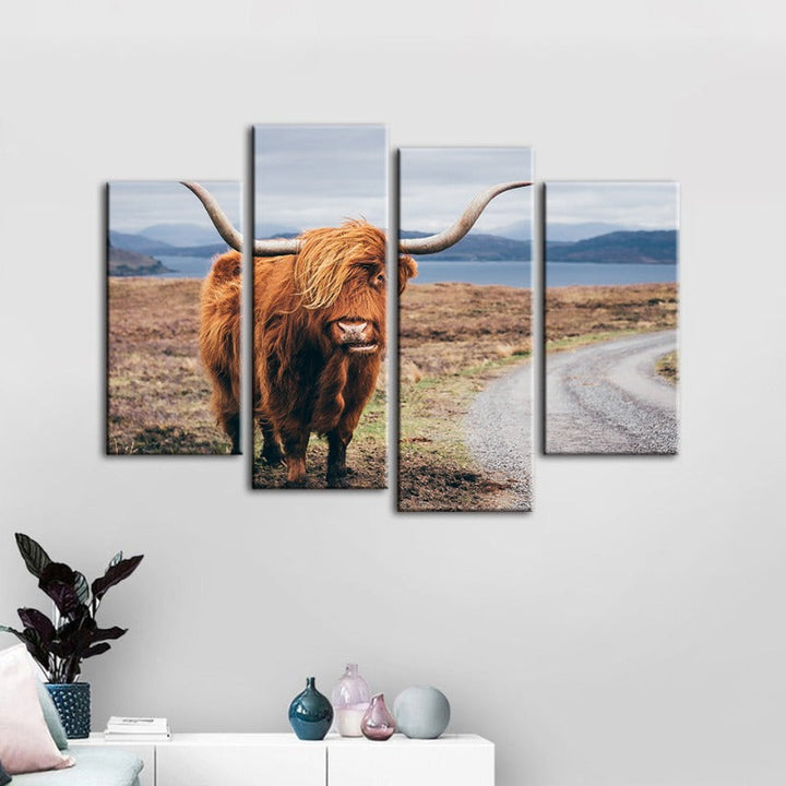4-Piece Beautiful Brown Cow Canvas Wall Art Painting | Skanto
