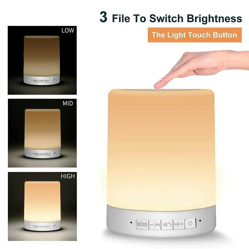 Fargerik LED Nattlampe Bluetooth Touchpanel Trådløs Høyttaler Skanto