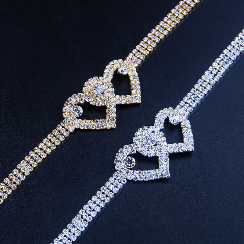 Skanto | Double Love Heart Rhinestone Anklet