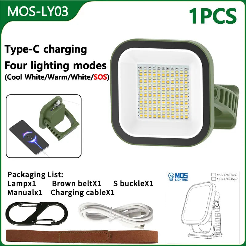 Skanto | 80W LED Sol-Oppladbar Campinglampe med Magnet og Zoomfunksjon