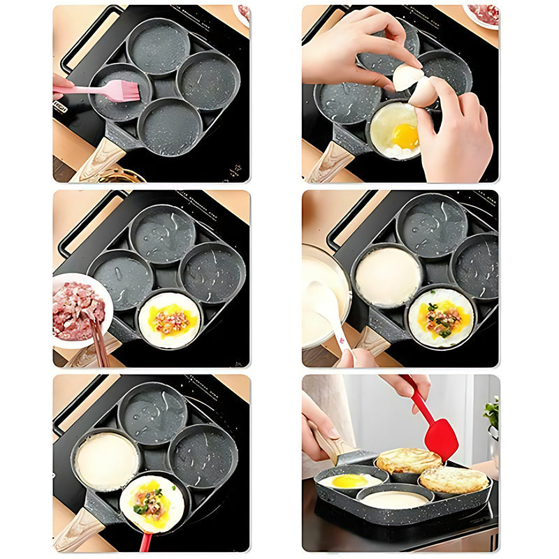 Skanto | Fire-hulls eggpanne, frokostomelett husholdningsstekepanne non-stick panne