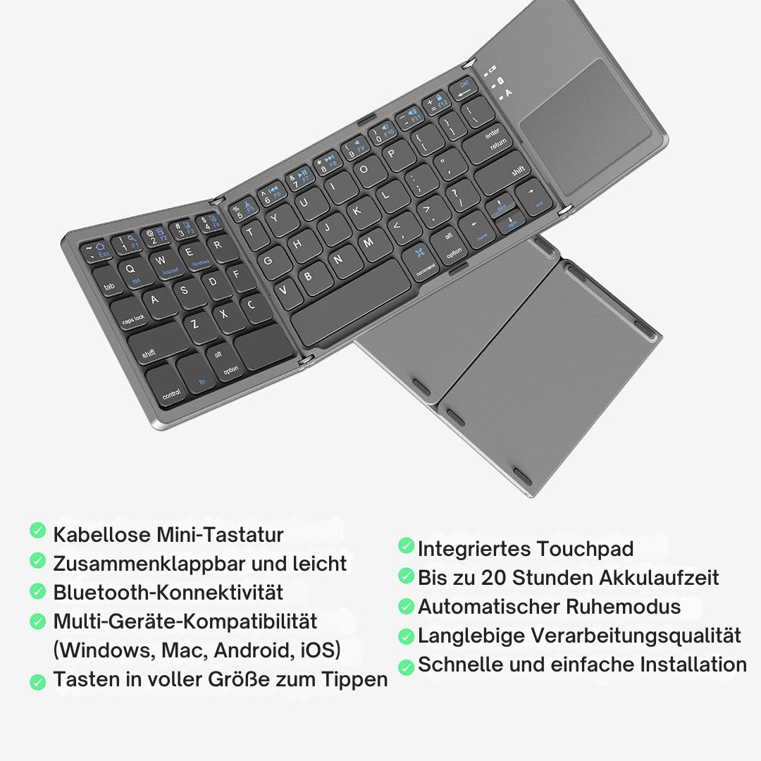 Skanto | Sammenleggbart Bluetooth-tastatur | Innebygd Berøringsplate | Svart