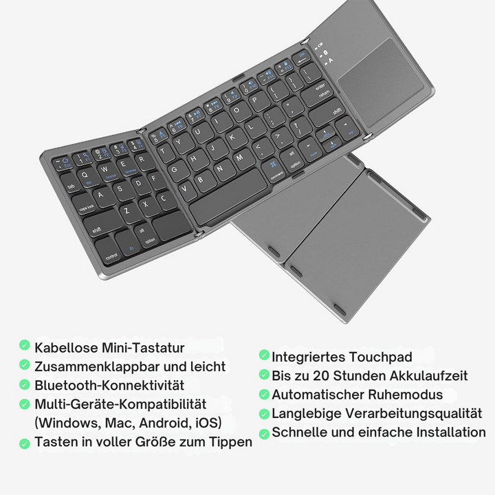 Skanto | Sammenleggbart Bluetooth-tastatur | Innebygd Berøringsplate | Svart