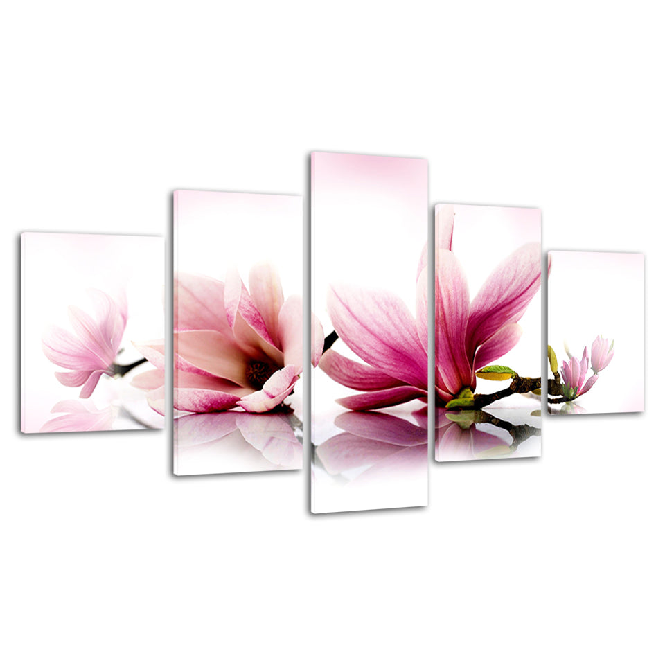 Rolig rosa magnoliagren - 5-delt lerretsbilde