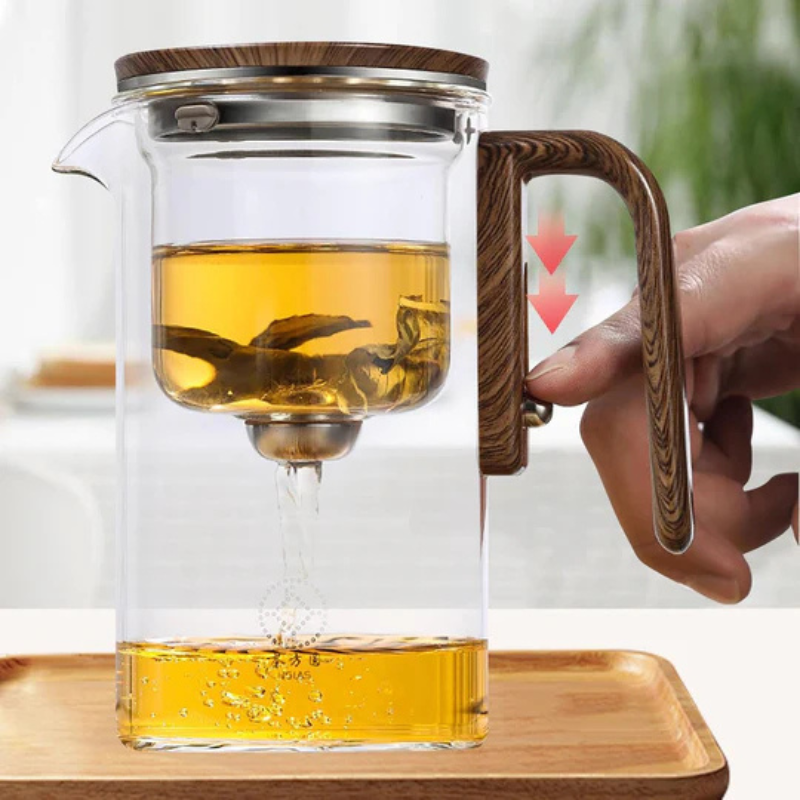 motstandsdyktig glass tekanne med treskaft – Elegant infusjonskanne Skanto