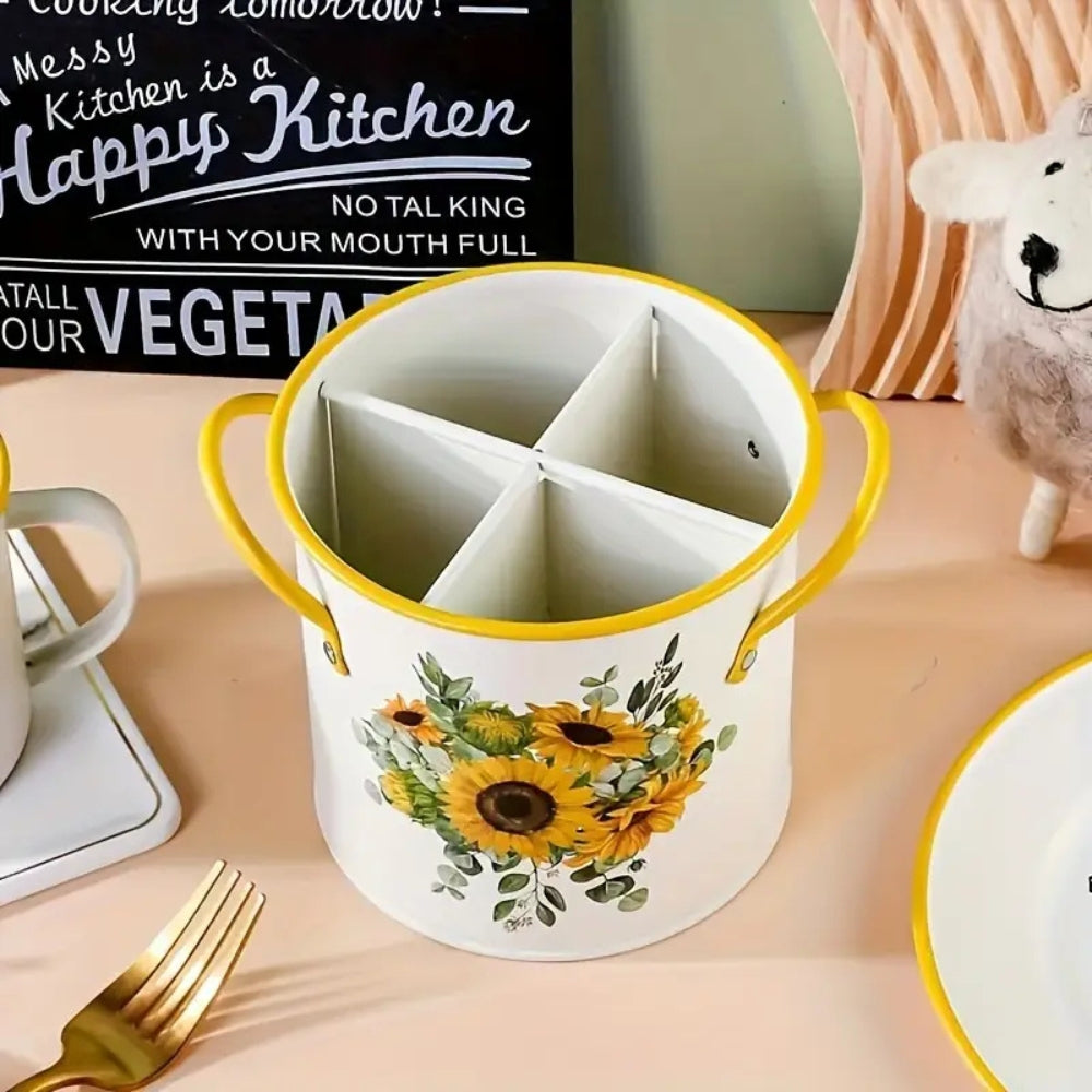 Skanto | Floral Bestikk Oppbevaringskurv med Divider Lok