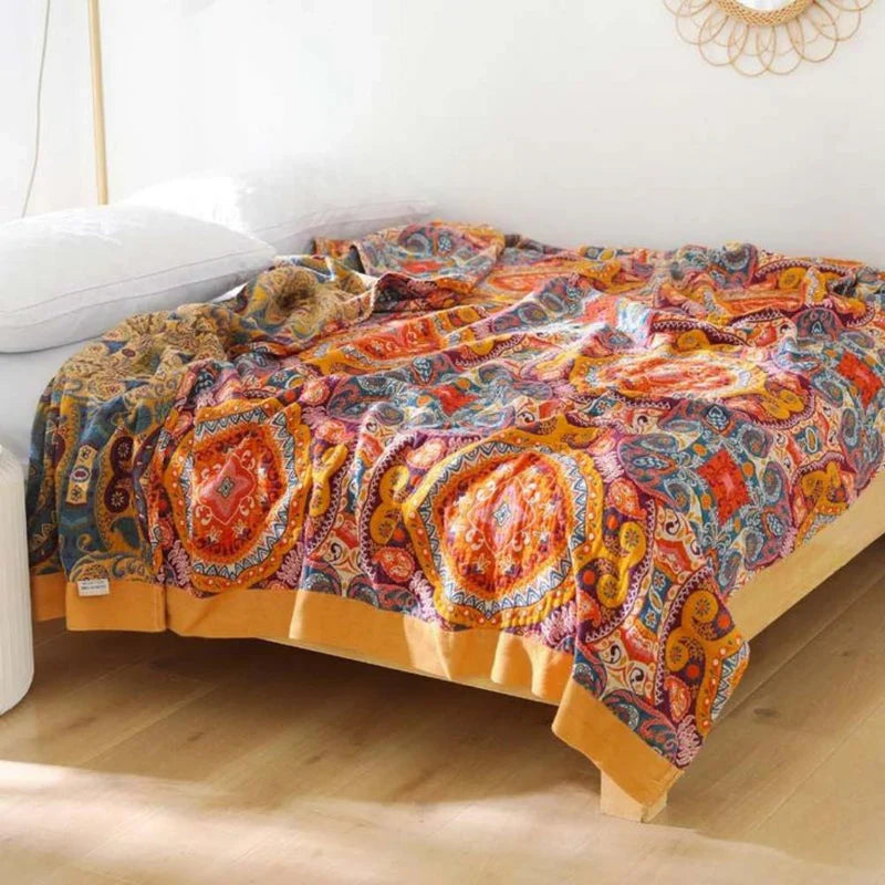 Sunrise Boho Vendbar Teppe, 100% Bomull Kjølende Quilt | Skanto