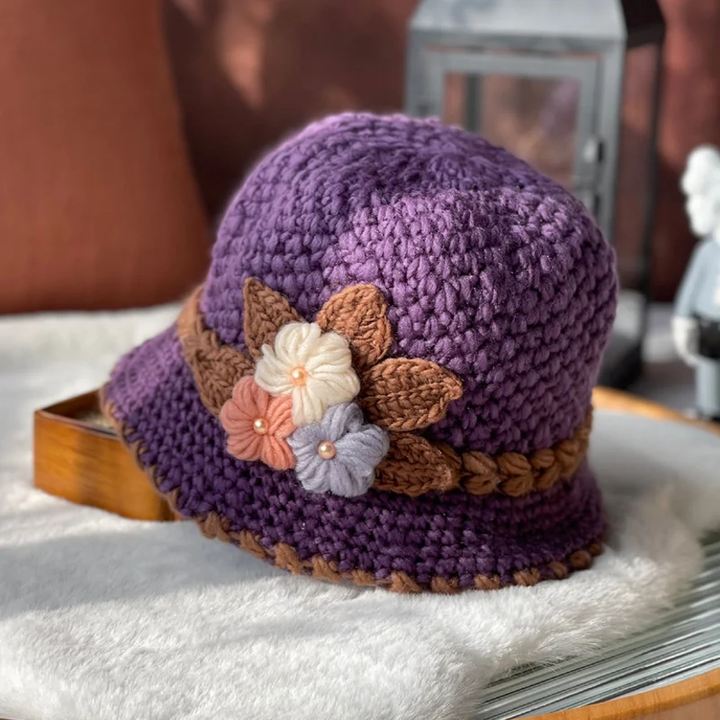 Skanto | Fransk Tykk Kvinne Blomster Strikk Ullhatt