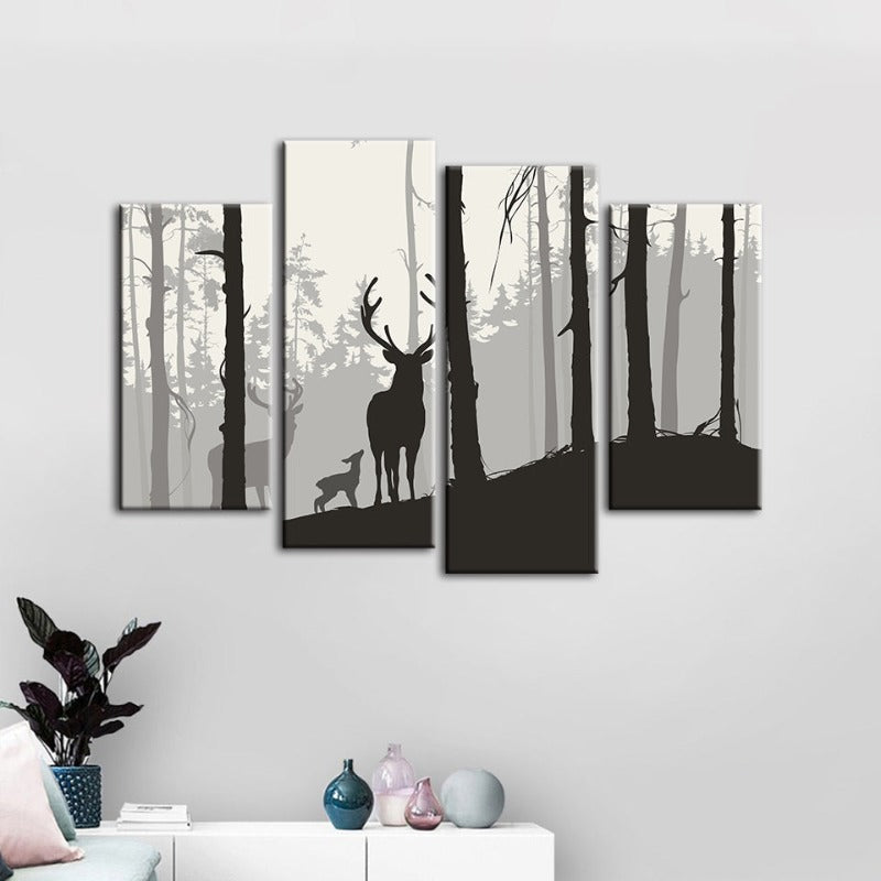 4 styk Silhouette Hjerte Familie - Lerret Veggkunst Maleri | Skanto