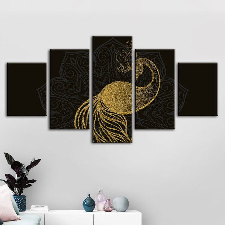 5-delt abstrakt gyllen mandala-pau - lerret veggkunst maleri | Skanto