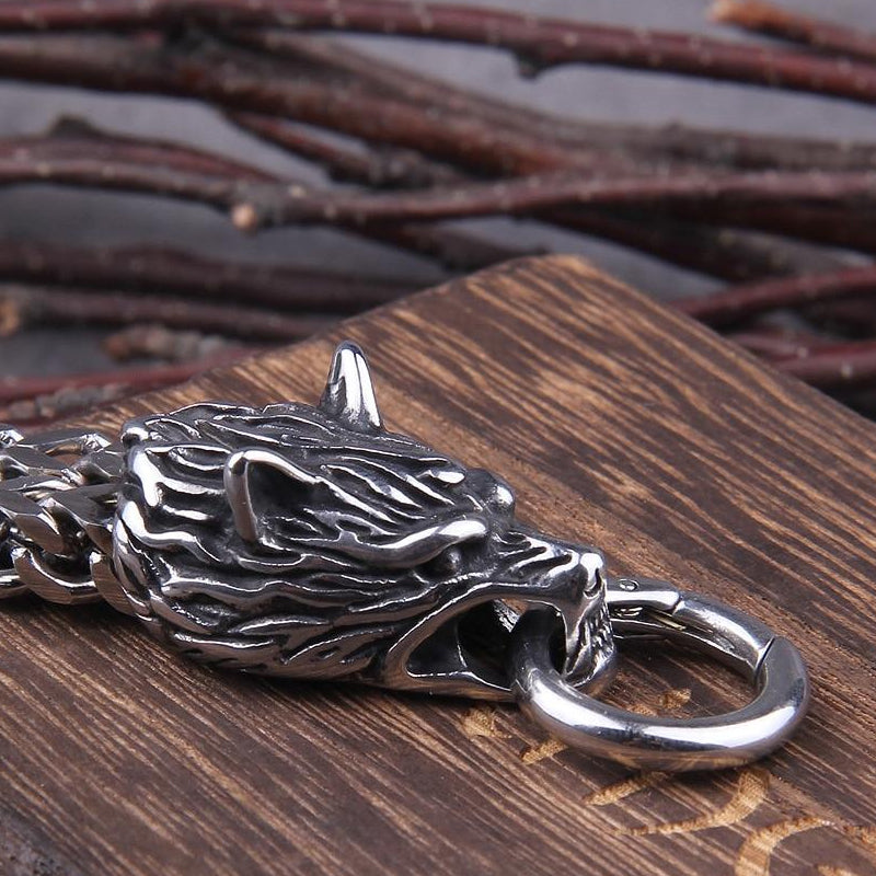 Skanto | Viking Rustfritt Stål Dobbel Ulvehode Fenris Armbånd
