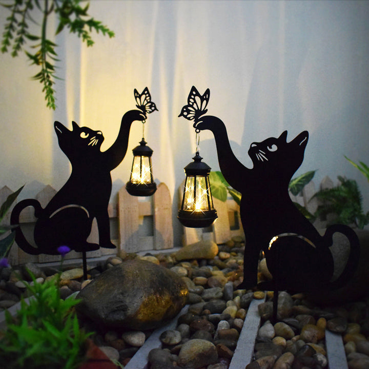 Katt Solcellehage Lys med Hengende Lantern – Dekorativ Utendørs LED | Skanto