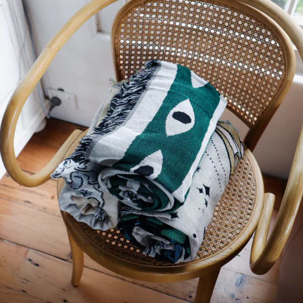 Bomull Snake Labyrint Kastet teppe – Vendbar design | Skanto