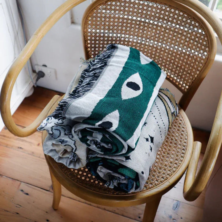 Bomull Snake Labyrint Kastet teppe – Vendbar design | Skanto