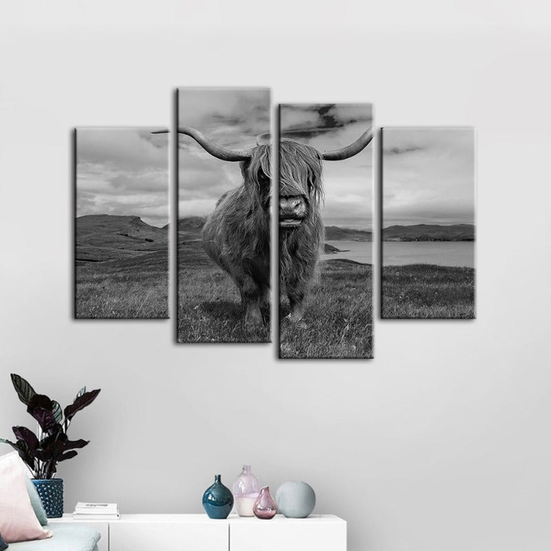 4-Piece Stylish Black and White Cow Canvas Wall Art Painting | Skanto