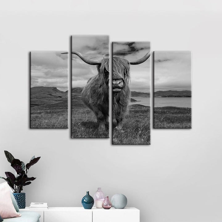 4-Piece Stylish Black and White Cow Canvas Wall Art Painting | Skanto