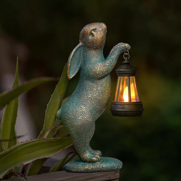 Skanto Statuer Kanin med Solcellelamper Utendørs Lys Kanin Figurer Dekorasjoner