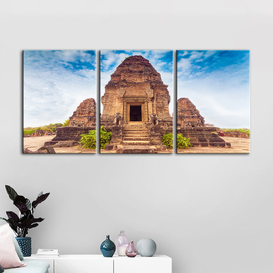 Antik Tempel 3 Stykker - Lærred Veggkunst Maleri | Skanto
