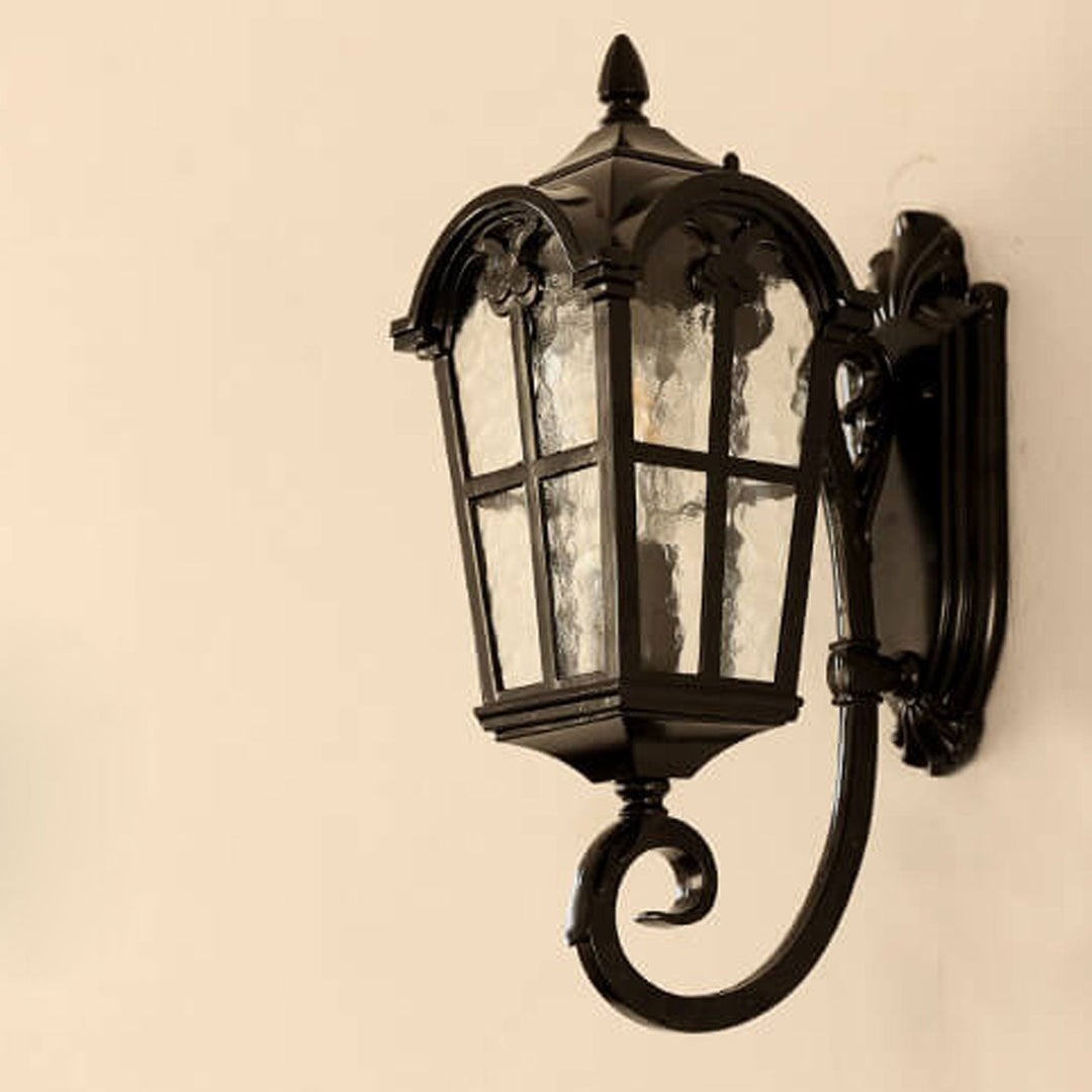 Europeisk Retro Glass Aluminium Lantern Ute Vanntett 1-Lys Vegglampe | Skanto
