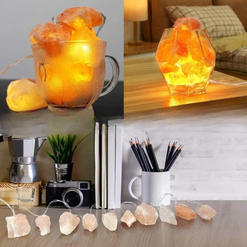 Skanto | SolaraGleam Himalaya Salt Lyskilder | Varm Amber Lys | Bærbar Naturlig Krystall Dekorasjon for Hjemmet