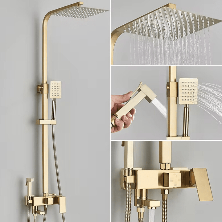 Skanto | RainFlow Luxe Regn Dusjsett – justerbar messinglyd dusjarmatur med 4 funksjoner