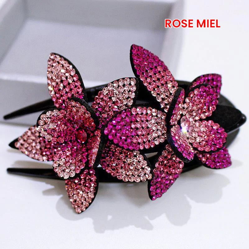 Double Flower Rhinestone Hair Pin | Skanto