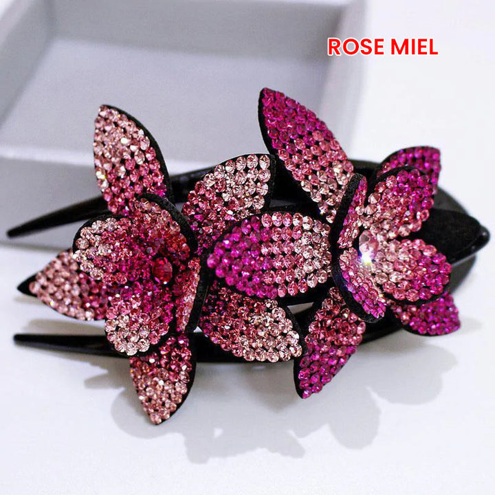 Double Flower Rhinestone Hair Pin | Skanto
