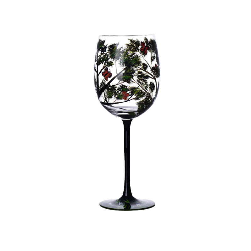 Fire Seasons Tree Vin Glass - Håndmalt Kunst | Skanto