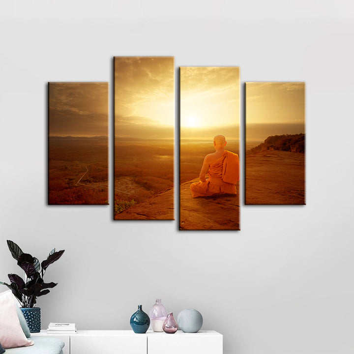 4-delt stille klipper solnedgang - lerret veggkunst maleri | Skanto