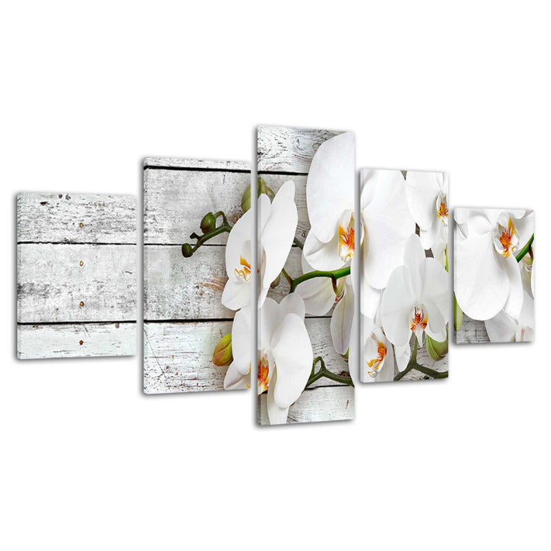 5-delt oransje farge hvit-blomst - lerret veggkunst maleri | Skanto