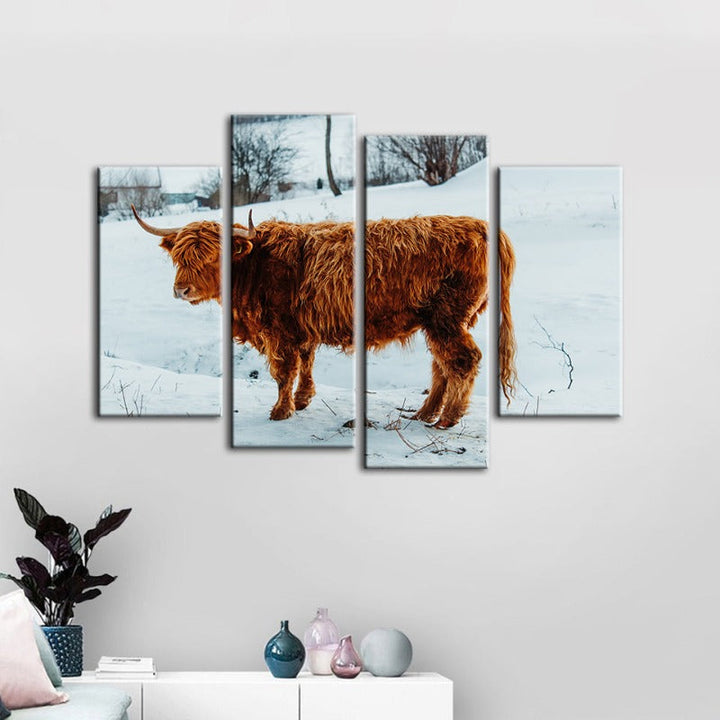 4-delt curlende ku - Canvas veggkunstmaleri | Skanto