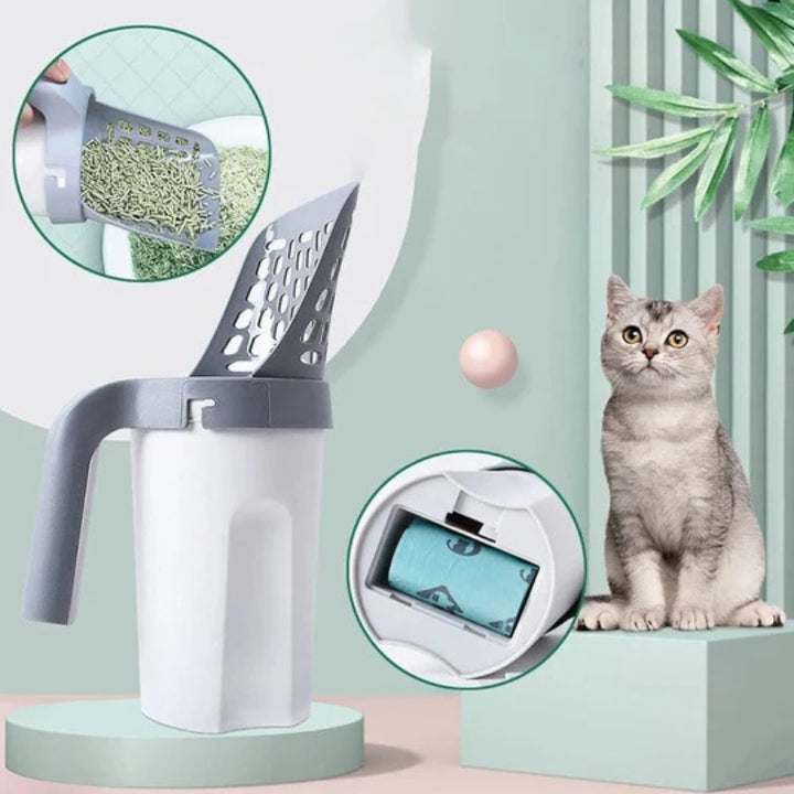 Selvrensende kattetoalett med integrert pose-dispenser Skanto
