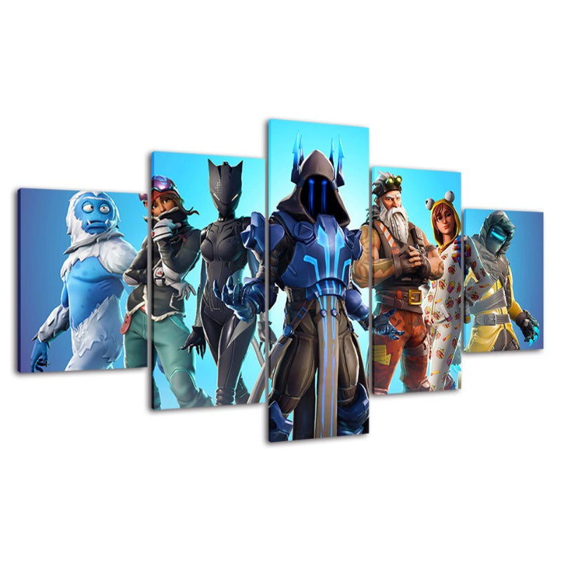 Fortnite Battlegrounds: 5-delt lerret veggkunstsett - Vanntett, UV-beskyttet, høyoppløselige trykk