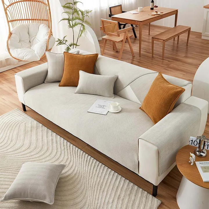 Skanto | Bølget Sjekk Chenille Stoff Møbelbeskytter Sofa trekk