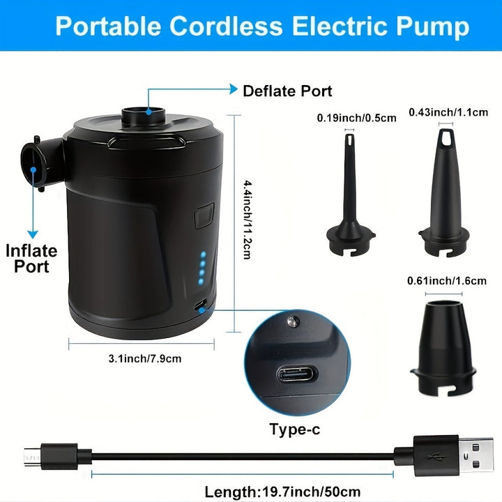 Skanto | Elektrisk Luftpumpe AirTrek Mini | USB Oppladbar & Trådløs | Kompakt & Robust | For Luftmadrasser & Utendørs