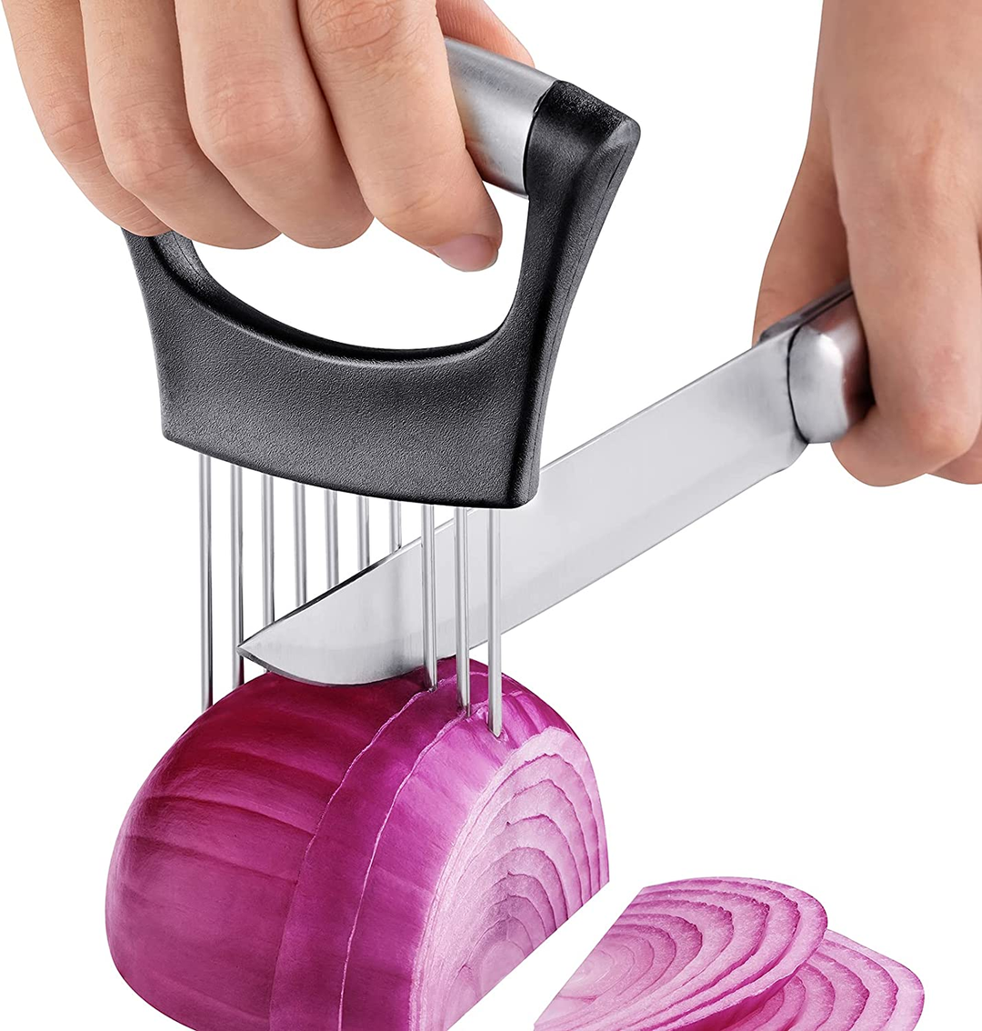 Rustfritt Stål Løk Cutter Holder, Mat Skjærer Assistent Tomat Skjærer Holder | Skanto