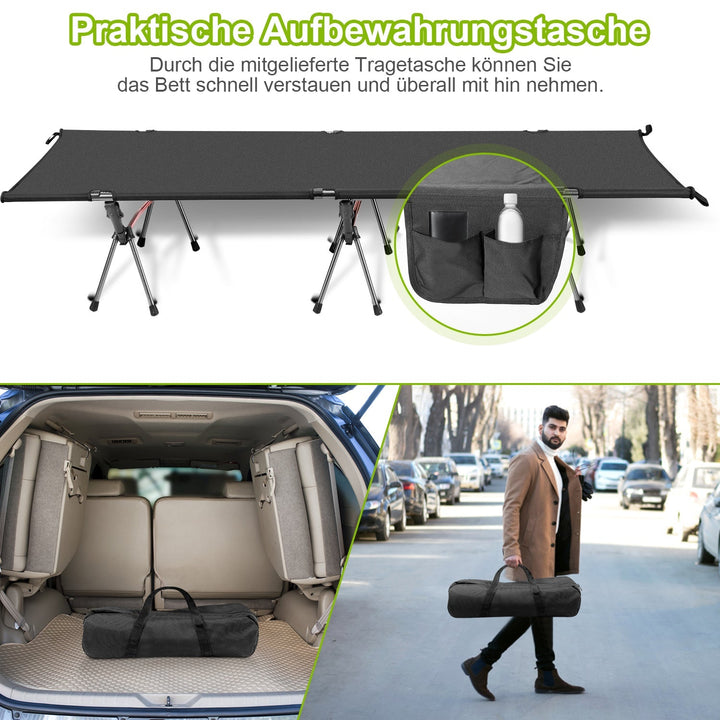 Folding Bed Black Camping Bed Høydejusterbar | Skanto
