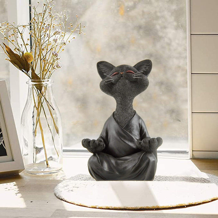 Skanto | Lekker svart Buddha katt figur meditasjon yoga samleobjekt glad katt dekor hjem hagedekorasjon hageornament