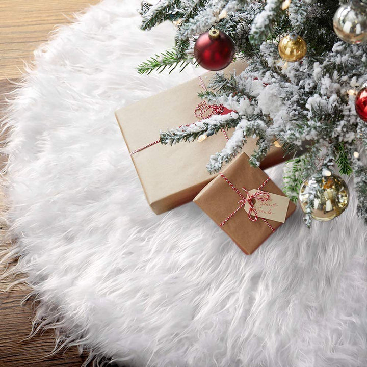 Skanto | Hvit Juletre Skjørt Plysj Faux Fur Juletre Teppe God Jul Juletre Dekorasjoner Ornament Nyttår Navidad Hjemmeinnredning
