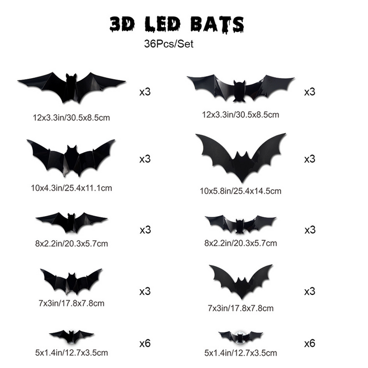 Skanto | 3D Flaggermus LED Veggdekor — Gjør hjemmet ditt til den skumleste Halloween-scenen med livaktige flygende illusjoner!