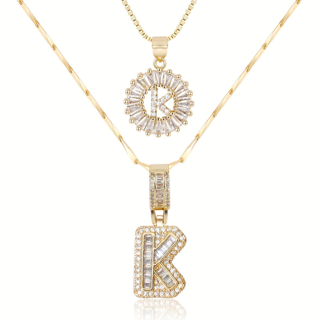 Skanto | 2pc 14k Diamant Bokstav Initial Halskjeder