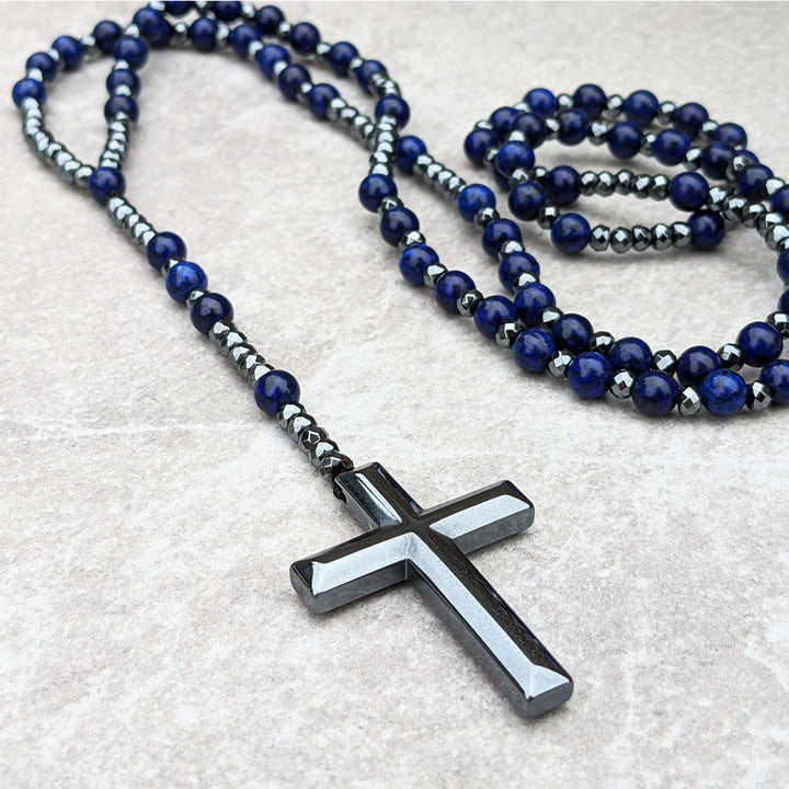 Skanto | Tiger Eye Og Lapis Lazuli Kors Rosary Halskjede For Menn - Orion