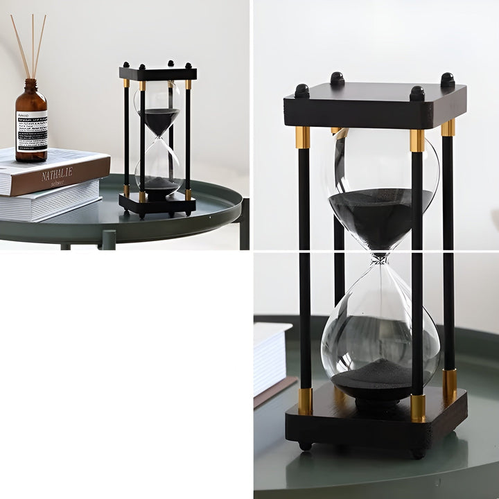 Gratis 60-minutters timeglass – Kreativ Dekorativ Retro Design i Svart | Metallramme med Ripebestandig Bunn | Skanto