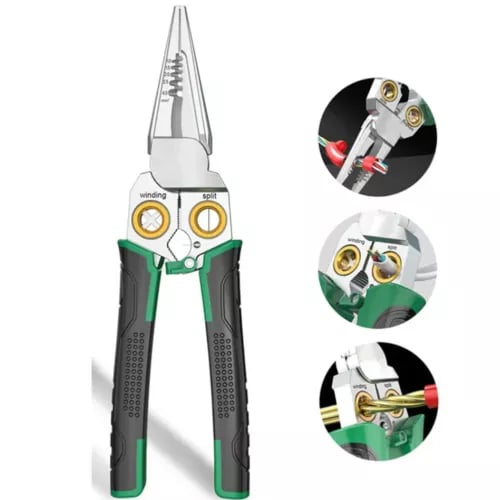 Skanto | 8 i 1 Ledningsstripper Twister for Kutting og Trekking av Ledninger, Kabelsakser, Spenningsmåler Tenger, 12V til 250V Live
