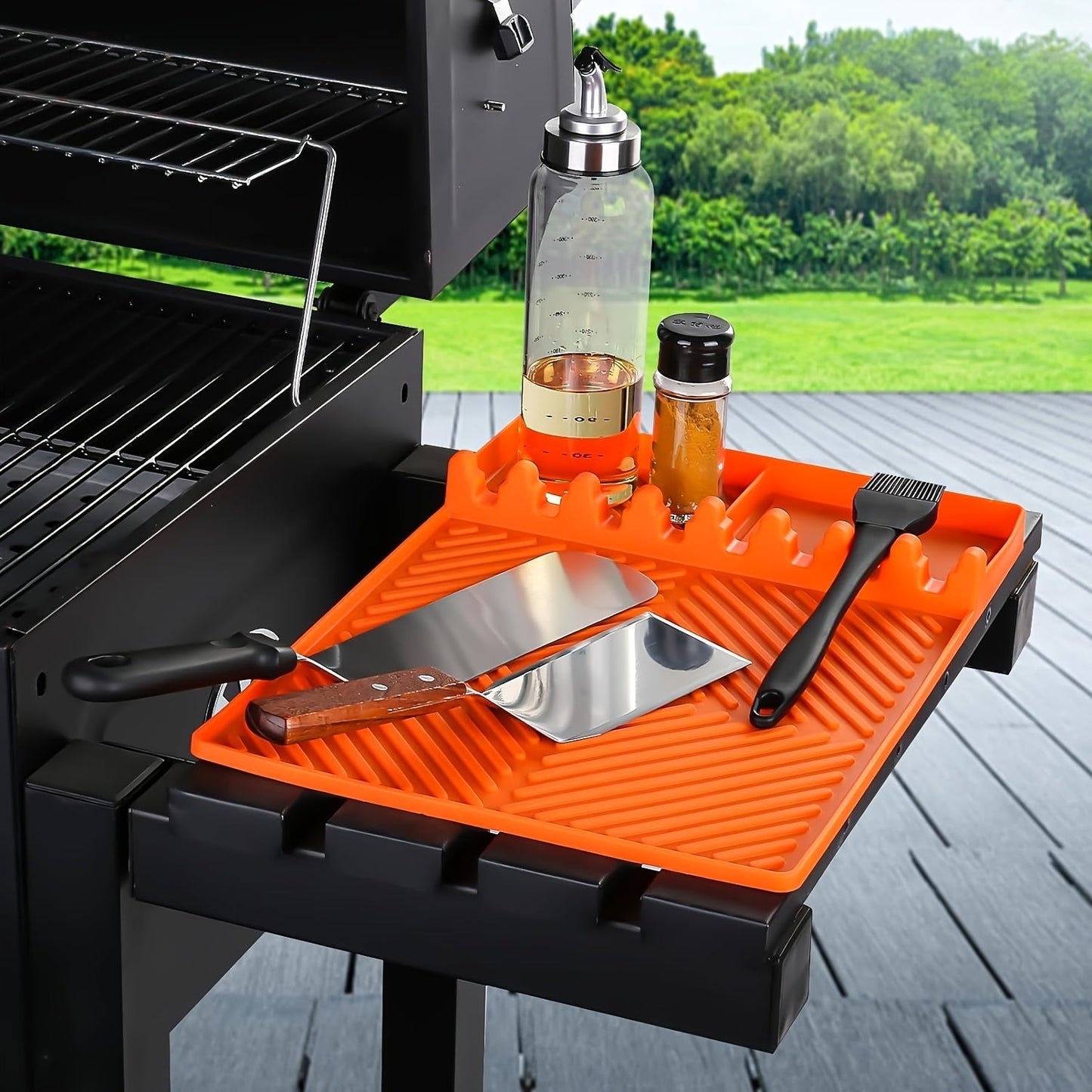 Norvo | Grillmat Sidehylle for Blackstone - Silikon Grillmatte, stor Spatelmatte med Dryppskål, BBQ Caddy og Redskapsholder, Tilbehør for utendørsgrill og kjøkkenbenk