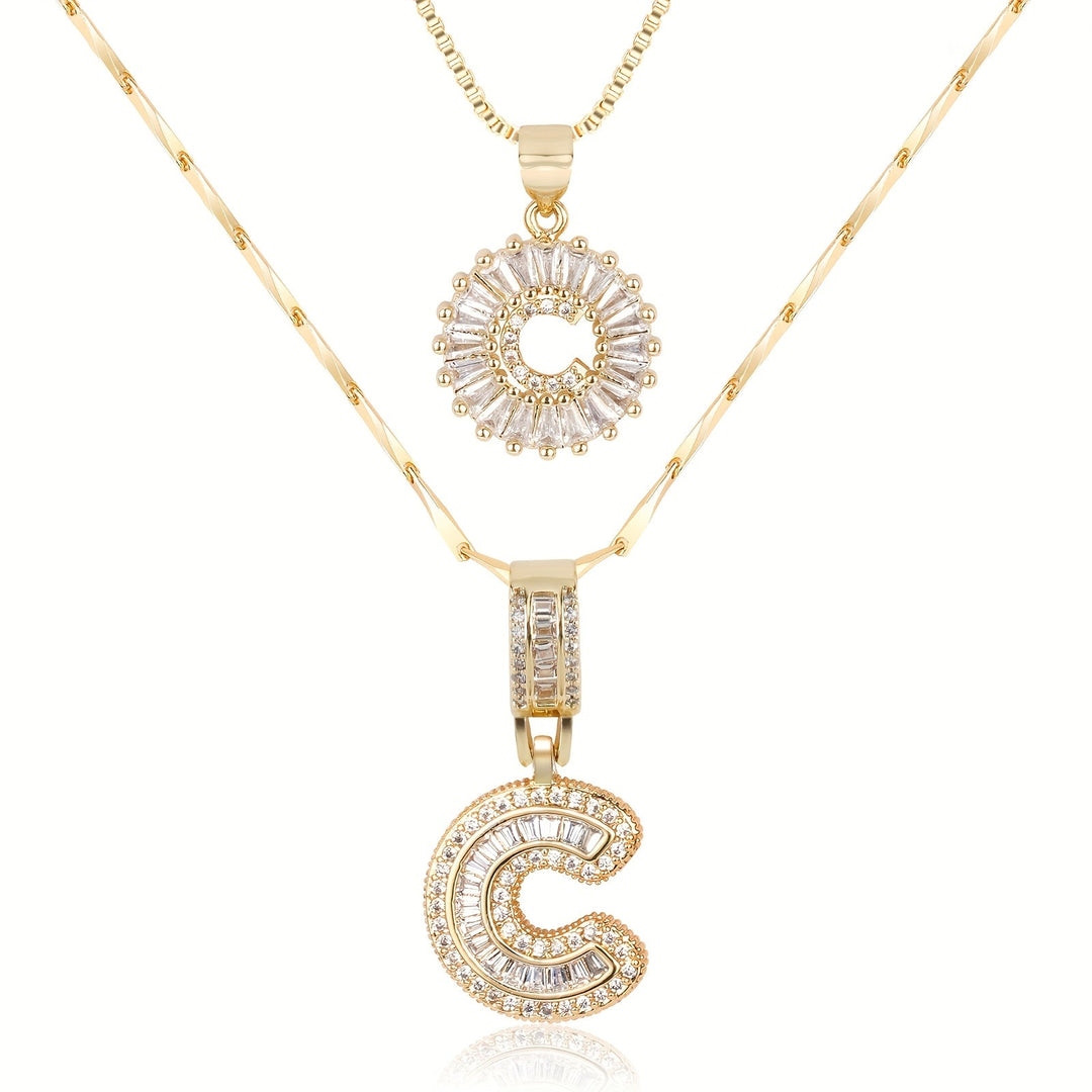 Skanto | 2pc 14k Diamant Bokstav Initial Halskjeder