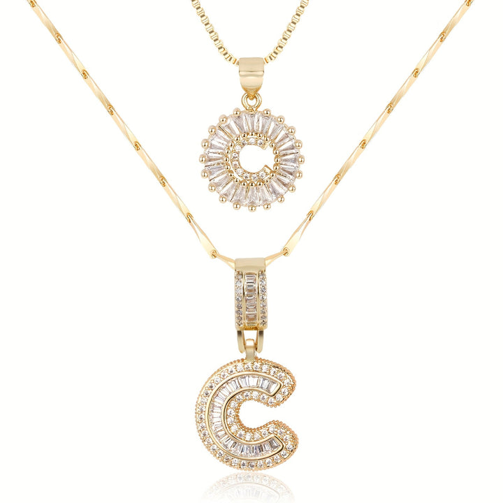 Skanto | 2pc 14k Diamant Bokstav Initial Halskjeder