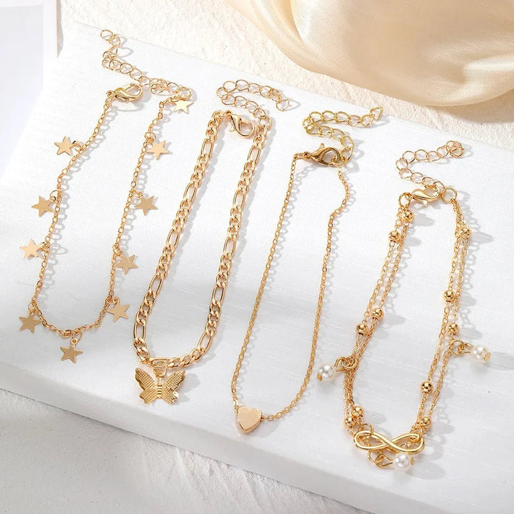 Skanto | 5pcs Delikat Femenin Ankelsett (Stjerner, Hjerte, Sommerfugl, Uendelig, Perler)