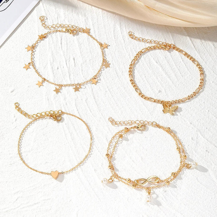 Skanto | 5pcs Delikat Femenin Ankelsett (Stjerner, Hjerte, Sommerfugl, Uendelig, Perler)